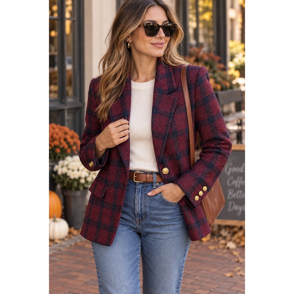 Vintage 100% Wool Plaid Blazer Dark Academia Preppy Old Money Luxury Sz 10